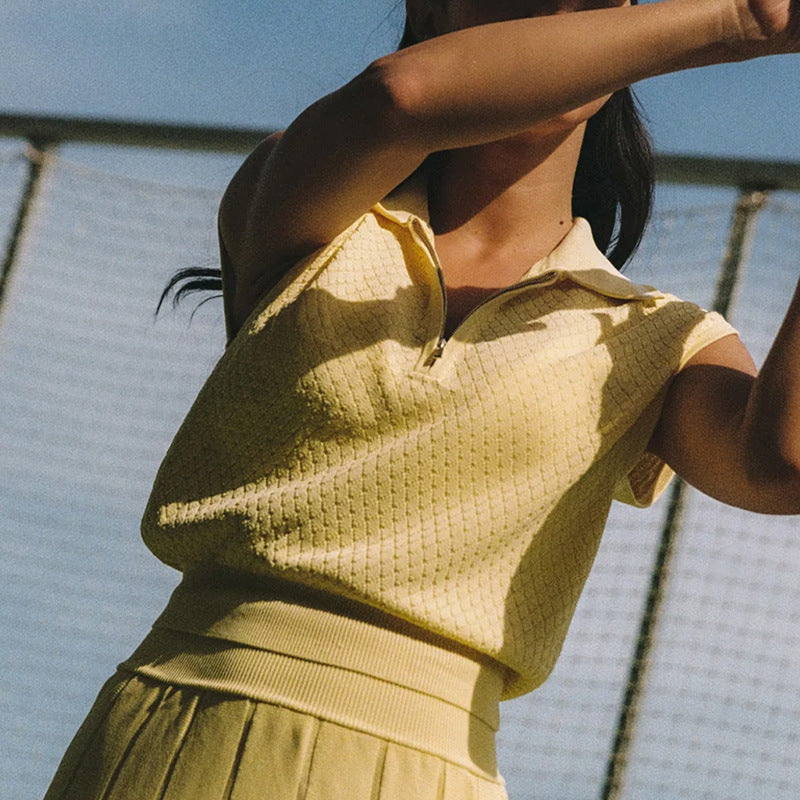 Yellow half-zip jacquard tennis vest