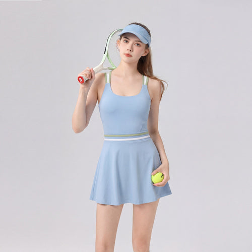 Women's Color-Block Open-Back Tennis Dress with Built-In Bra