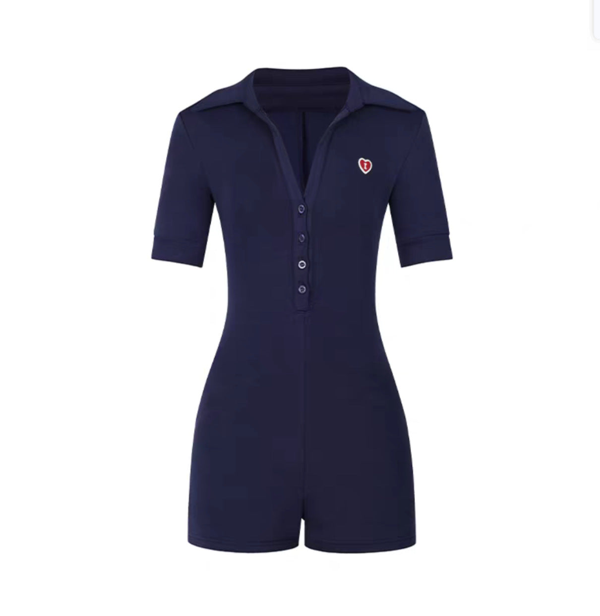Navy short-sleeve active romper product view