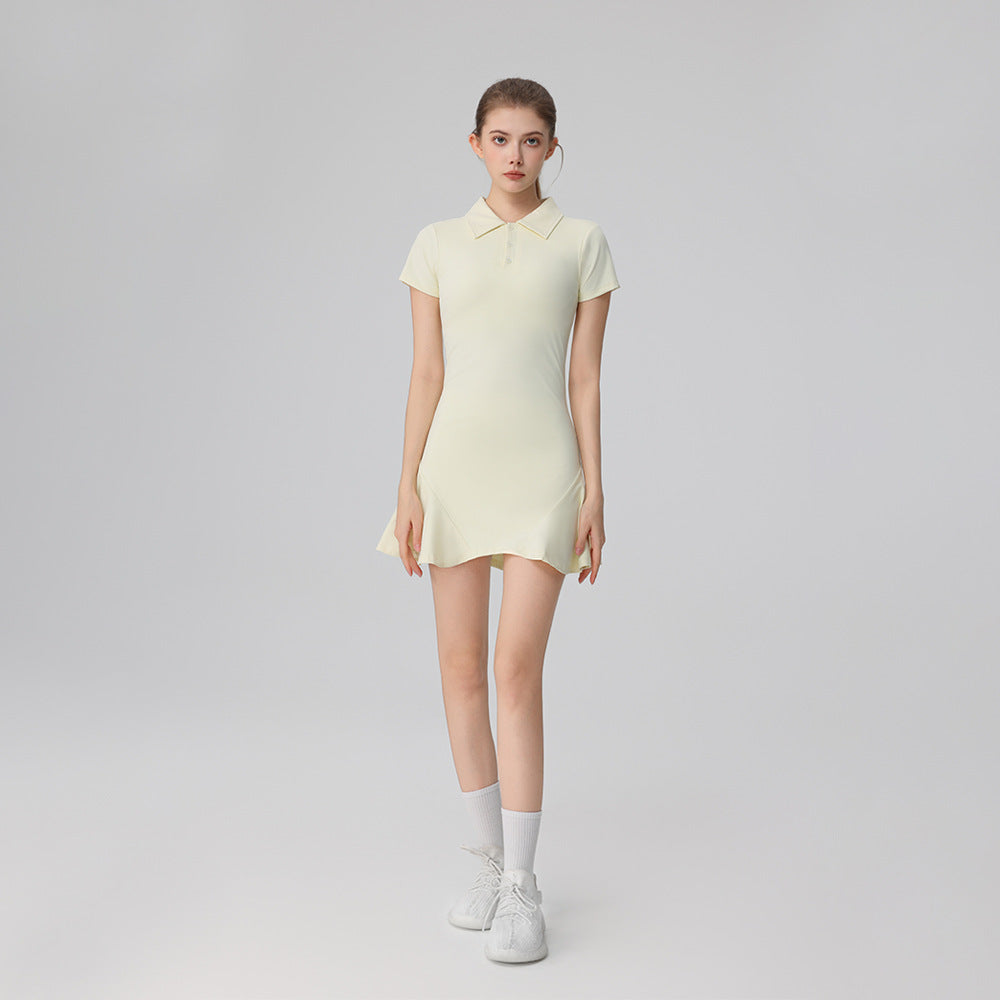 Short-sleeve polo tennis dress with built-in shorts – image 9
