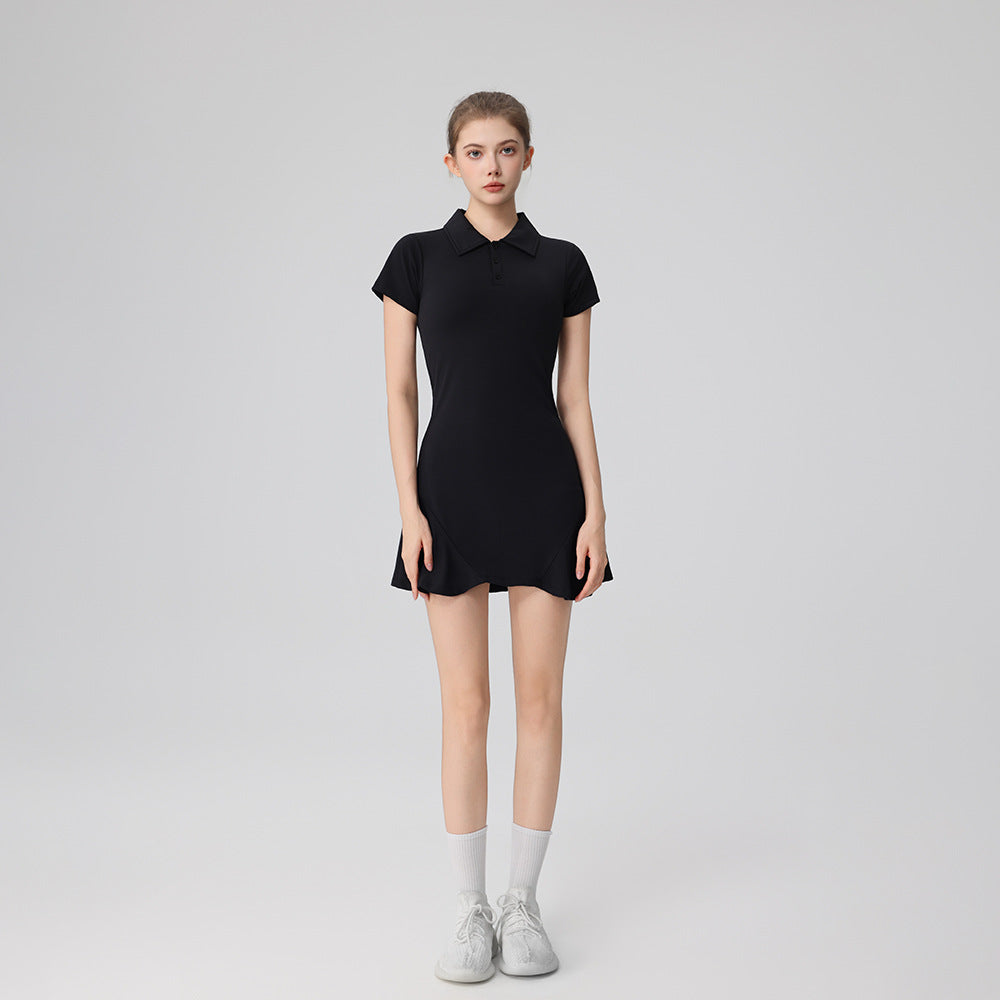 Short-sleeve polo tennis dress with built-in shorts – image 7