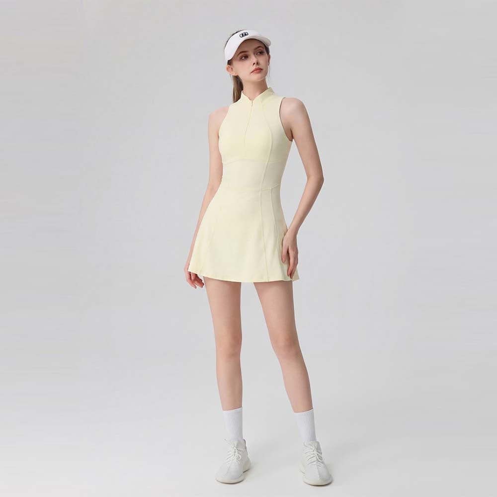 Sleeveless zip tennis dress with built-in shorts – image 3