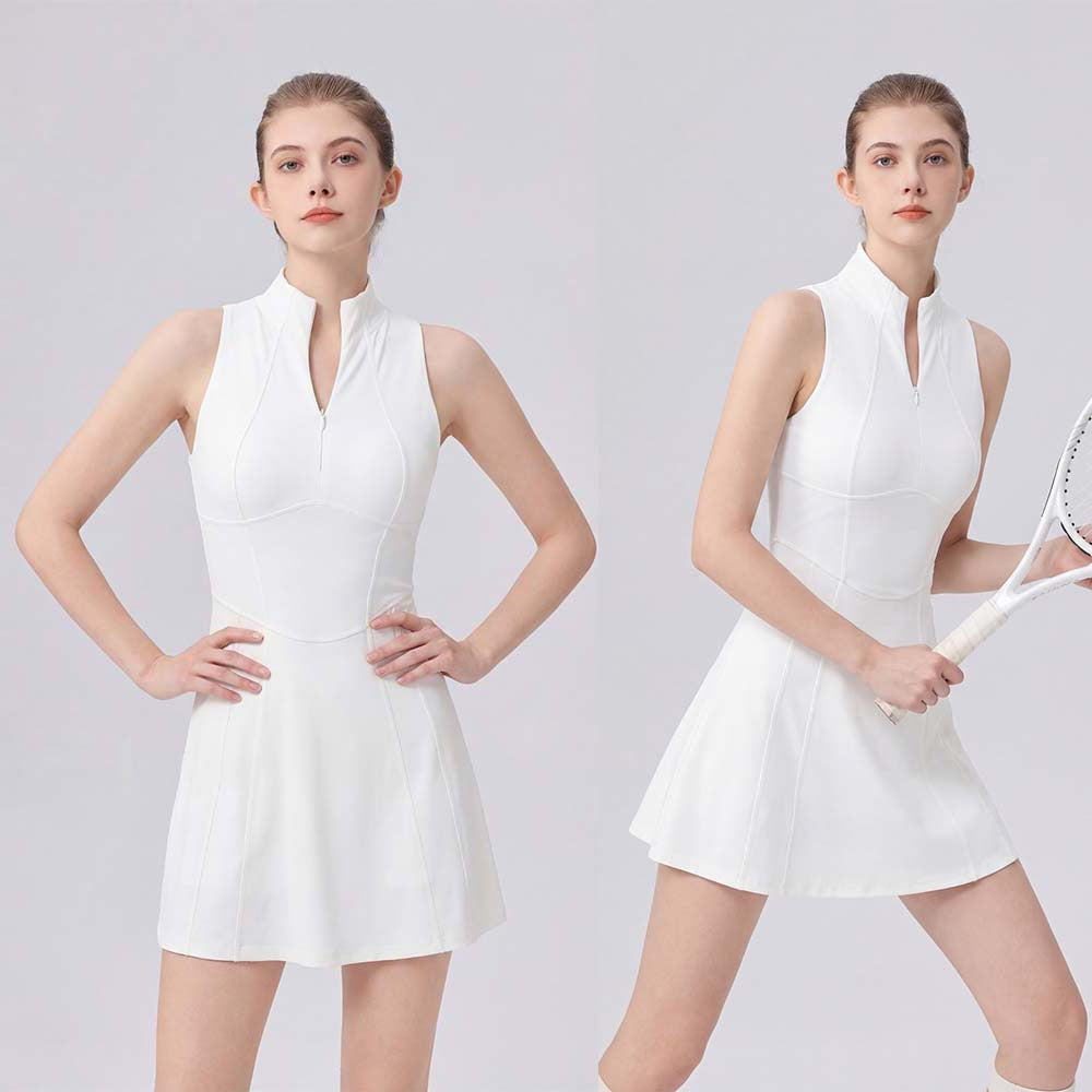 Sleeveless zip tennis dress with built-in shorts – image 1