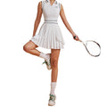 White sleeveless tennis dress in motion