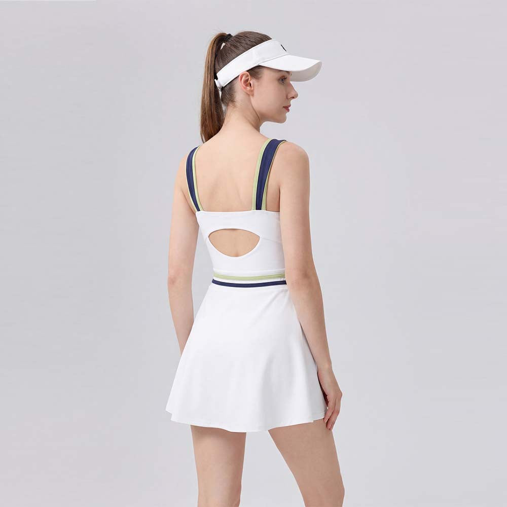 Women's Color-Block Open-Back Tennis Dress with Built-In Bra