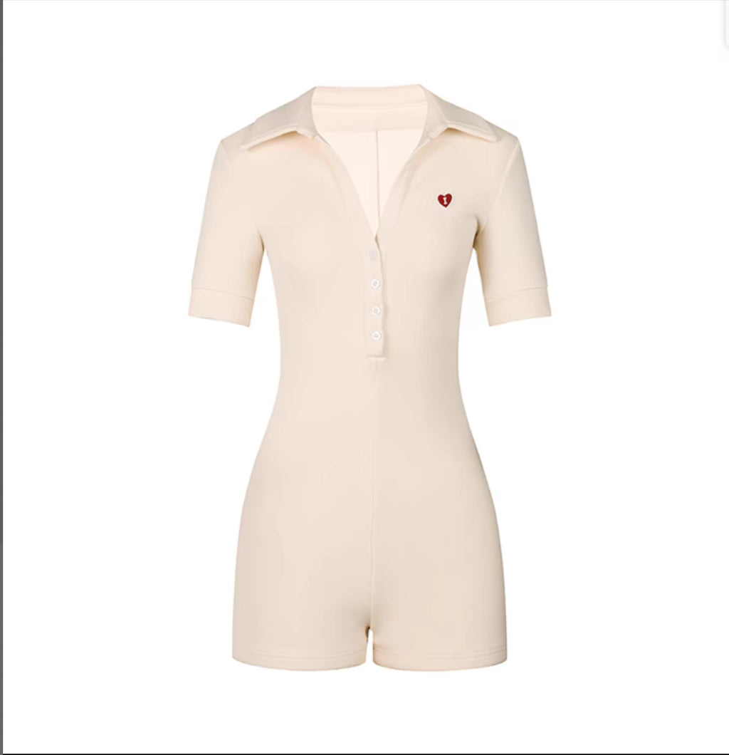 Cream short-sleeve active romper product view