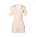 Cream short-sleeve active romper product view