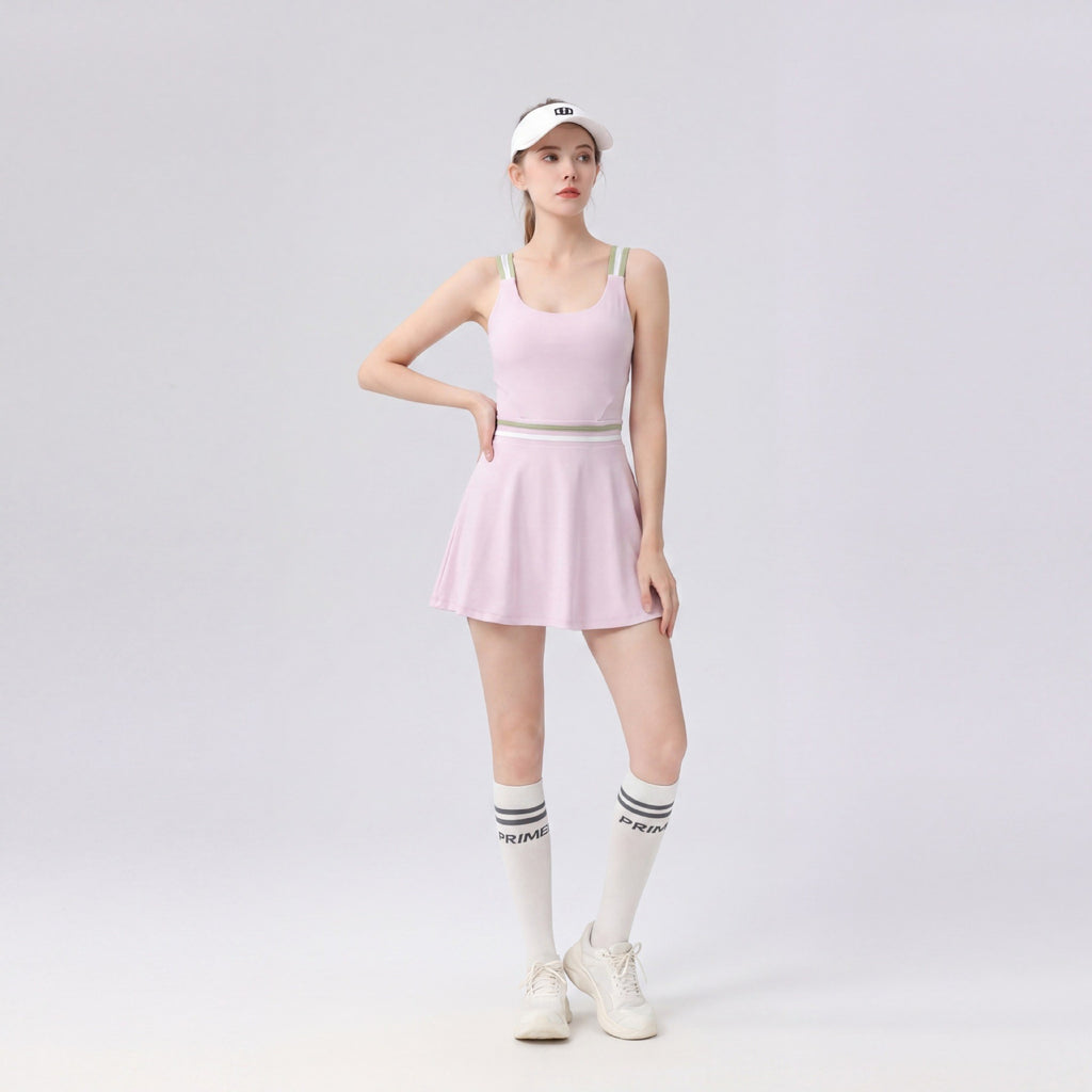 Women's Color-Block Open-Back Tennis Dress with Built-In Bra