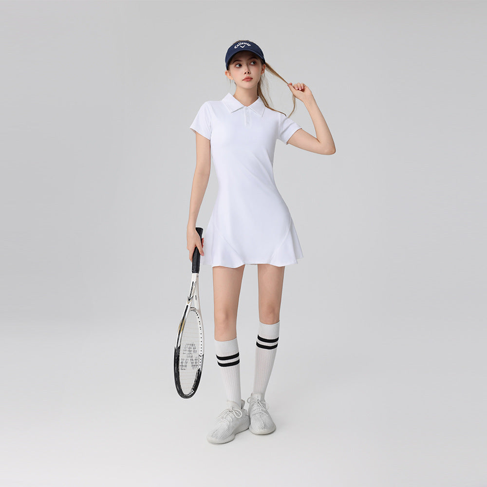 Short-sleeve polo tennis dress with built-in shorts – image 8