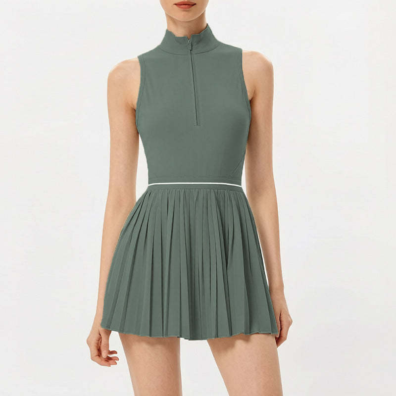 Black cutout pleated tennis dress rear view