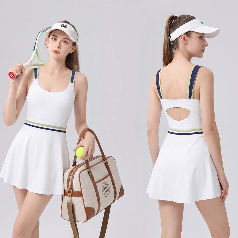 Women's Color-Block Open-Back Tennis Dress with Built-In Bra