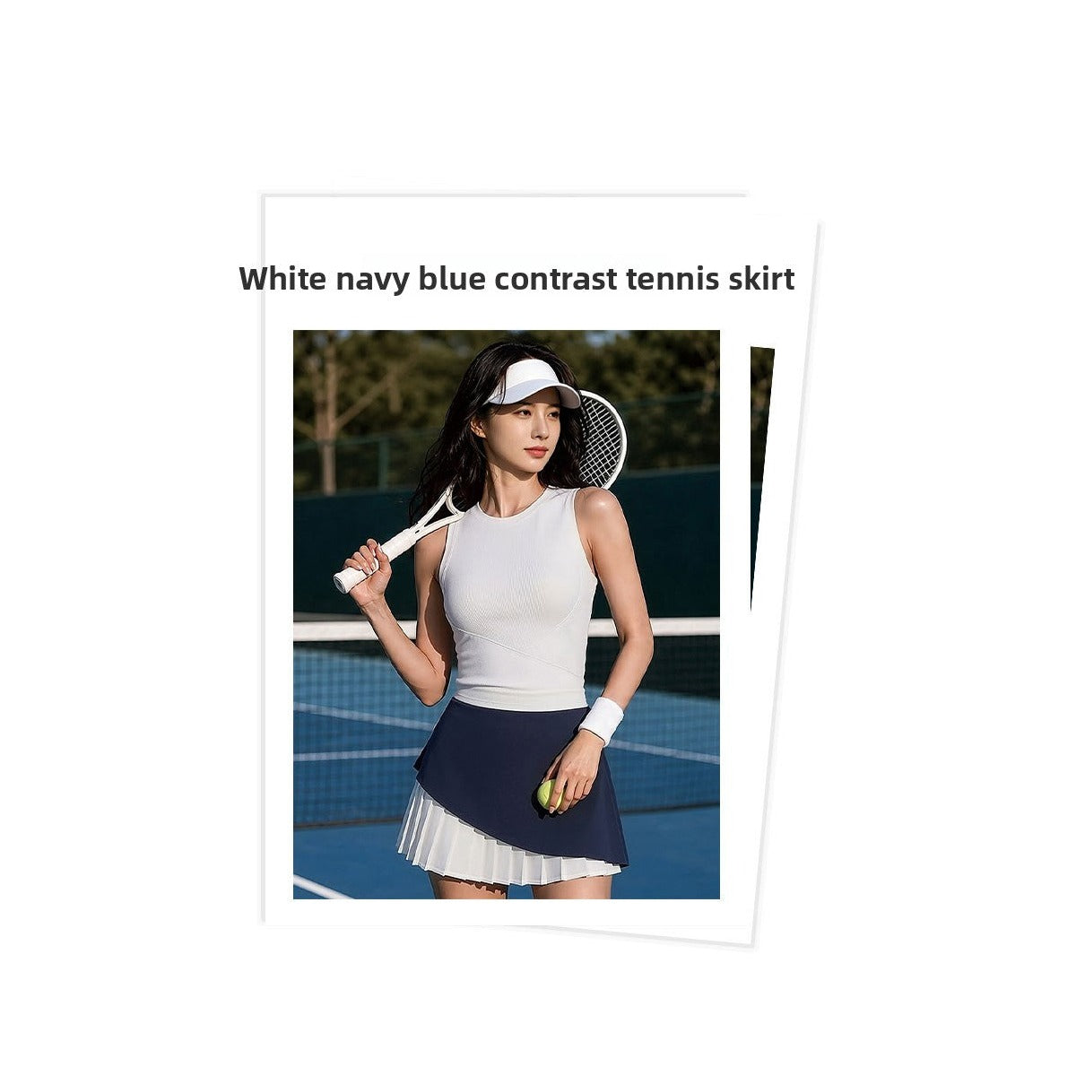 Women's color-block tennis skirt on court
