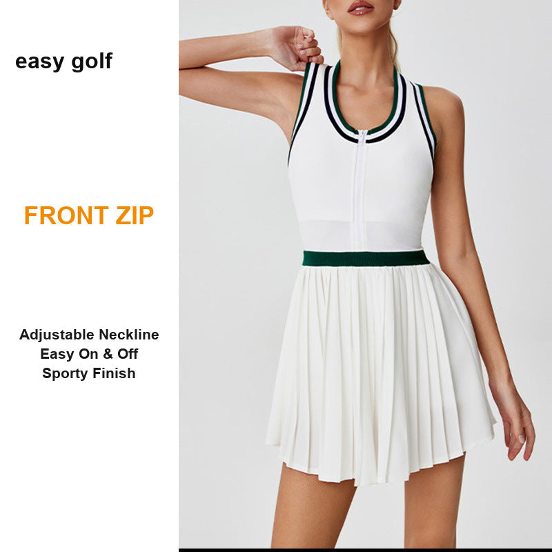 Front zip detail on contrast-trim tennis dress