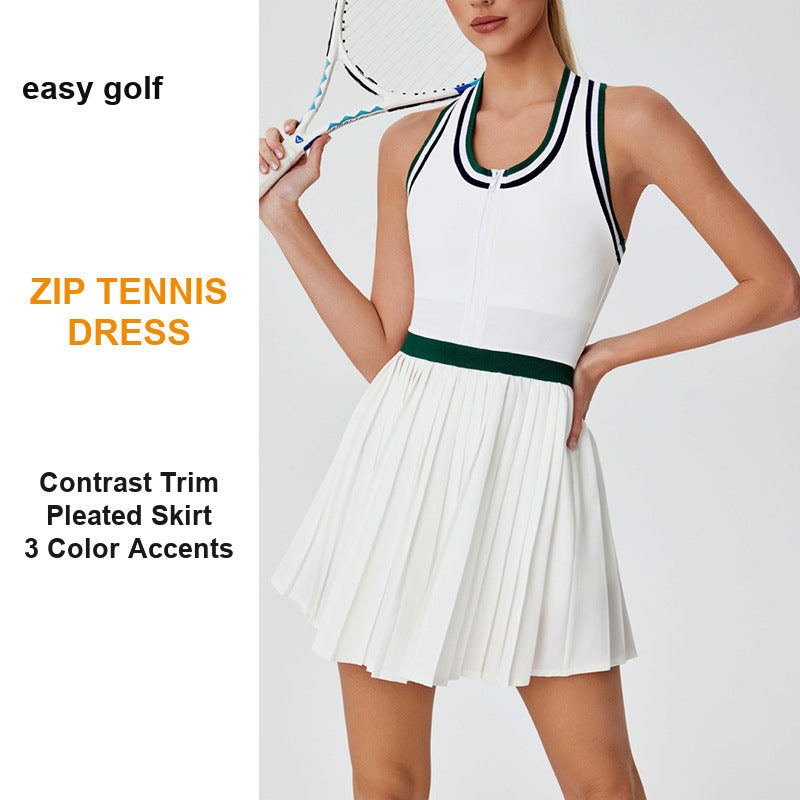 Contrast-trim zip tennis dress features