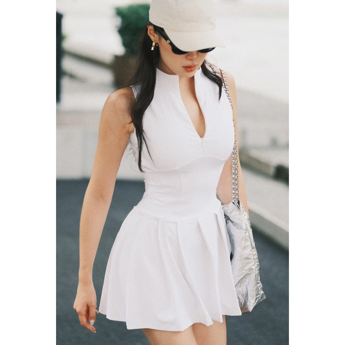 Women's Stand-Collar Tennis Dress with Built-In Shorts — product view 2