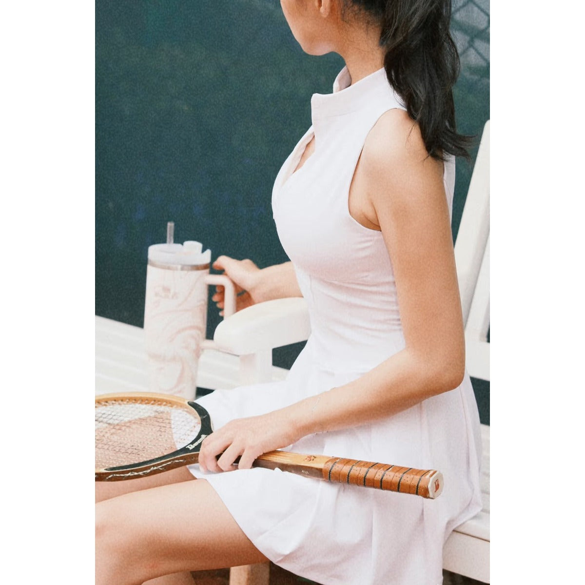 Women's Stand-Collar Tennis Dress with Built-In Shorts — product view 3