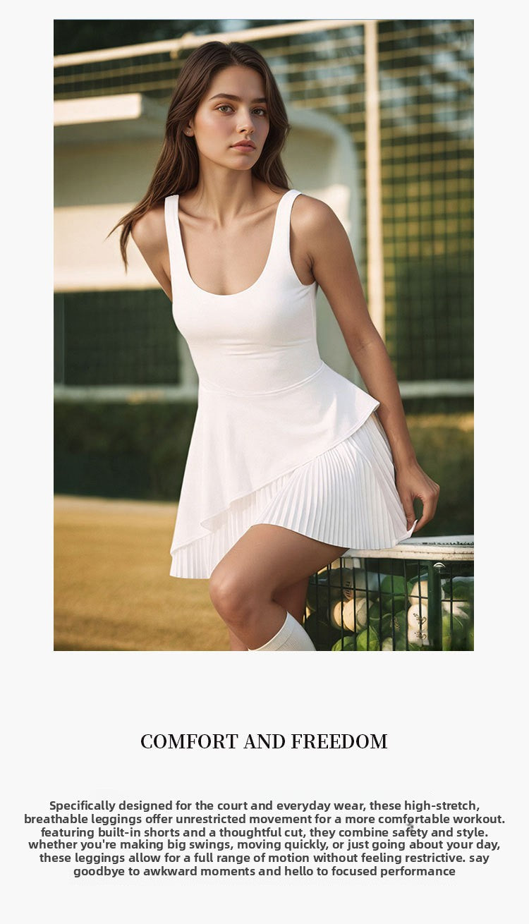 Women's pleated tennis dress detail view