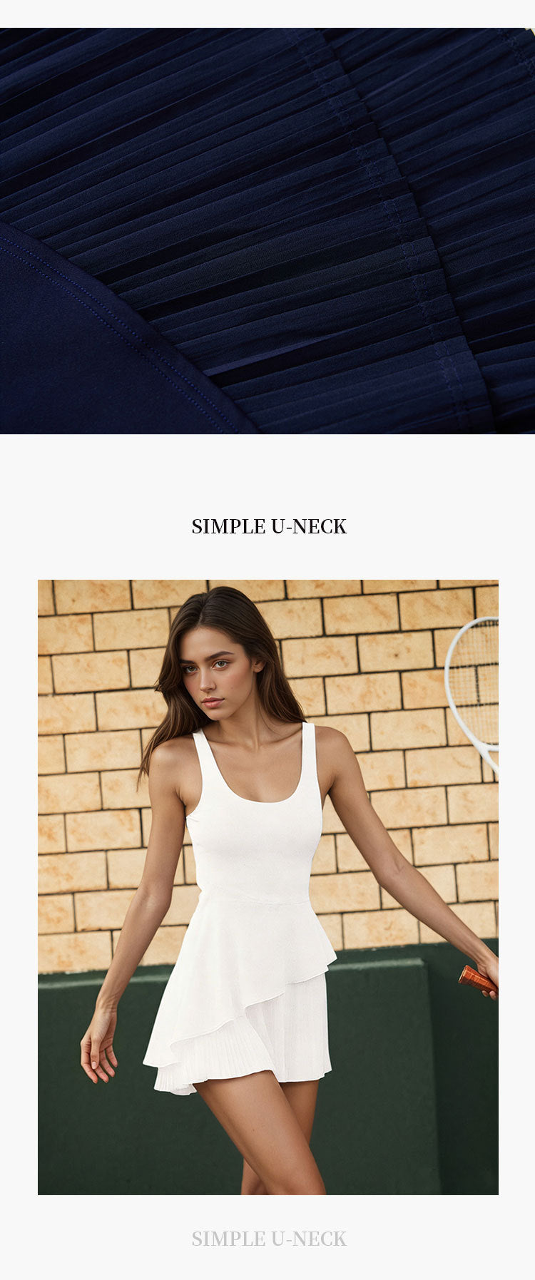 Women's pleated tennis dress activewear detail