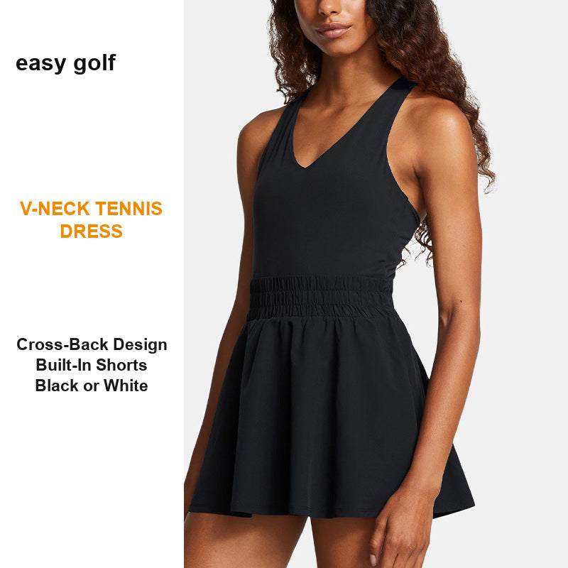 V-neck cross-back tennis dress features