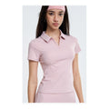 Women's Short-Sleeve Nylon Tennis Polo Top — pink front view